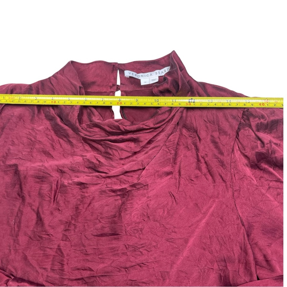 VERONICA BEARD Silk Blouse Size 14 Red Long Sleeve Mock Neck Lightweight - Picture 10 of 12
